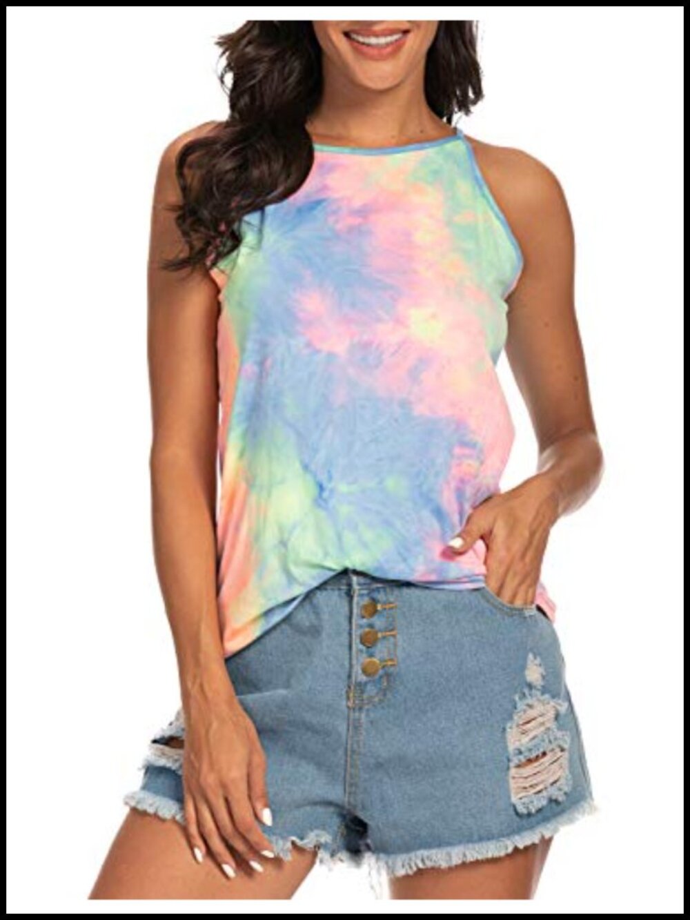Womens Tank Top Sleeveless Halter Neck Cotton Spandex Summer Casual